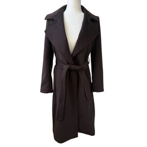H&M Premium Lined Wrap style Chocolate Brown Belted Structured Long Coat Size XS